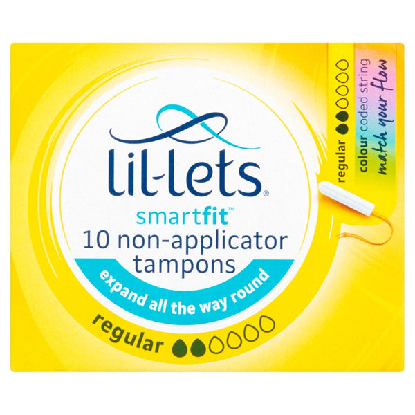 The Lil-Lets Non-applicator Regular Smartfit Tampons come in yellow packaging and offer heavy flow protection. Each pack contains 10 tampons that expand all around for superior protection, and include colored strings for flow indication. Ideal for light to medium flow.
