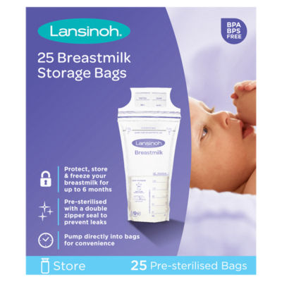 Lansinoh Breast Milk Storage Bags (25 Pack) by Lansinoh: BPA/BPS-free, pre-sterilized bags with a double zipper seal. Store breast milk safely for up to 6 months. Compatible with Lansinoh pumps. Perfect for breastfeeding moms.