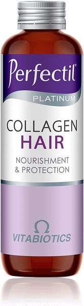 Vitabiotics Perfectil Platinum Collagen Hair 10x50ml (500ml) is a collagen-rich supplement in stylish purple and silver packaging, designed to nourish and protect your hair for a healthier look.