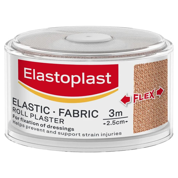Elastoplast Fabric Strapping Plaster Roll (2.5cm x 3m) by Elastoplast is a flexible clear plastic-wrapped dressing for fixation and strain injury support—ideal for fabric strapping and effective wound management.