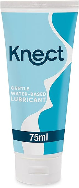 A 75ml tube of KY Jelly, featuring a light blue color with a white wavy design and navy accents, enhances natural moisture. The words Gentle Water-Based Lubricant are elegantly printed on the front, making it perfect for intimate moments.