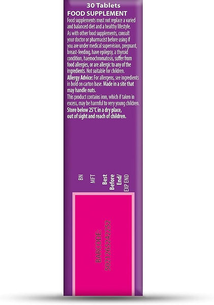 Vitabiotics Diabetone (30 Tablets) is a food supplement with essential nutrients. The label advises consulting a doctor if pregnant or on medication, warns of potential allergies, and provides usage and storage instructions. Store below 25°C.