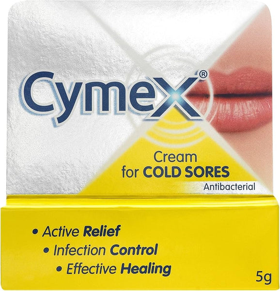 Cymex Cream 2g by Cymex for cold sores, with benefits: Active Relief, Infection Control, Effective Healing. This antibacterial cream soothes dry, cracked lips and promotes fast healing.