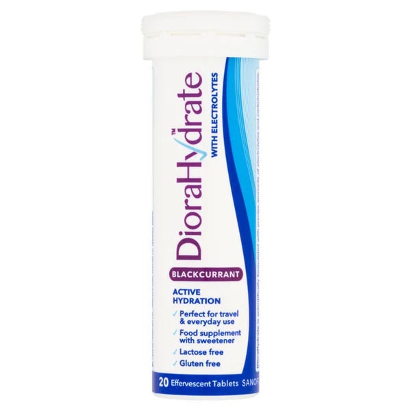 Dioralyte Diorahydrate Blackcurrant (20 count) is a hydration drink with electrolytes, featuring active hydration. It’s lactose-free, gluten-free, travel-friendly, and comes in a tube containing 20 effervescent tablets.