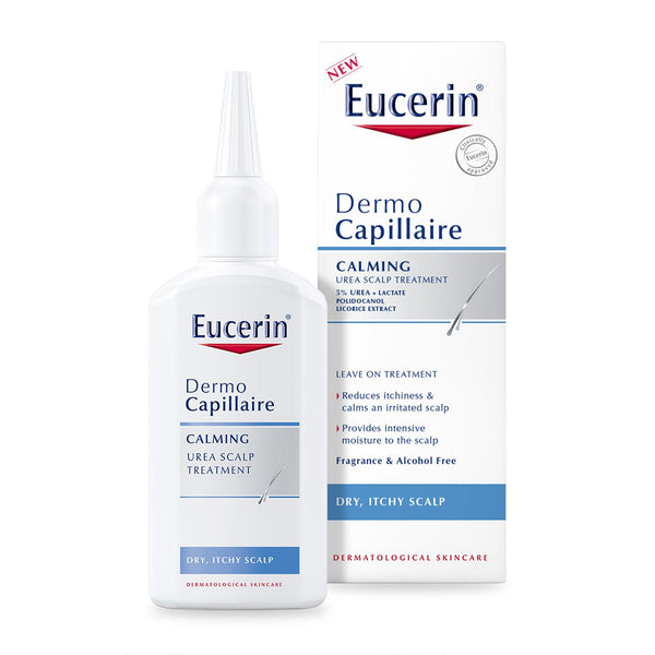 Experience relief with Eucerin DermoCapillaire 5% Scalp Treatment for Redness. This 100ml leave-on solution, designed for itchy scalps, features licorice extract in a fragrance and alcohol-free formula to soothe dryness and ensure comfort.