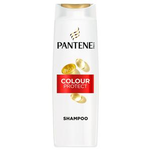 Pantene Pro-V Colour Protect Shampoo (500ml) comes in a white bottle with a gold cap, red label, and gold capsules image, specially formulated to protect coloured hair.
