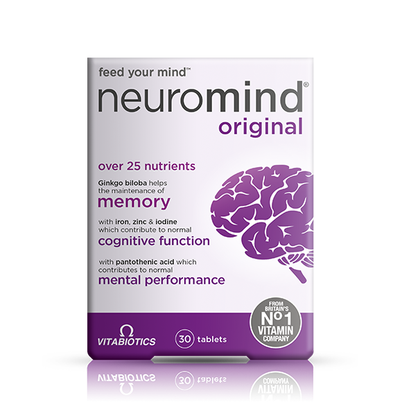 The Vitabiotics Neuromind Multi-Vitamin (30 Tabs) features vibrant purple and white packaging, highlighting its memory and cognitive benefits. With ingredients such as ginkgo biloba and zinc, it provides nutritional support for brain health.