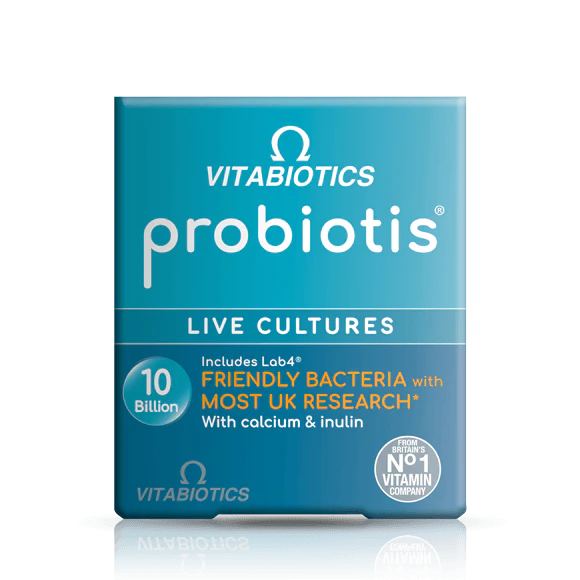 Vitabiotics Probiotics Live Cultures (30 Vegan Capsules) provide 10 billion probiotics with calcium and inulin for digestive health, featuring friendly bacteria and backed by the UK’s most researched brand, Vitabiotics.