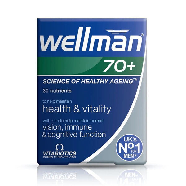 Vitabiotics Wellman 70+ (30 Tablets) is a vitamin and mineral supplement with 30 nutrients to support vision, immunity, and cognitive health. From Vitabiotics, UK’s No.1 men’s supplement brand.