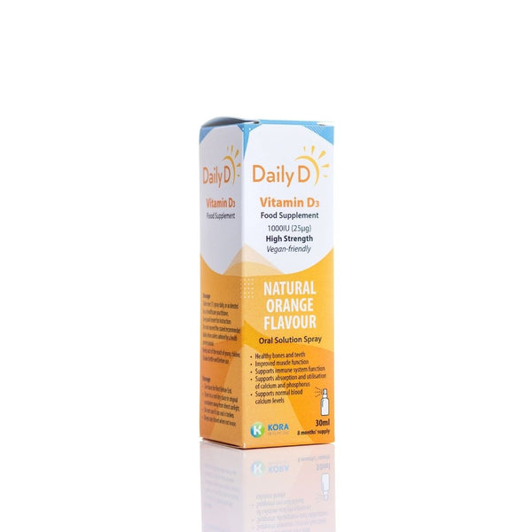 The Dailyd 1000IU Vitamin D3 Spray (30ml) by DailyD provides a high-strength dose of 1000 IU (25μg) per serving in a refreshing natural orange flavor. This oral spray is vegan-friendly and perfect for those looking to boost their vitamin D levels.