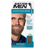 Just For Men Brush In Gel Light Brown (1) by Just For Men is an ammonia-free gel moustache and beard dye, shown here with a smiling man sporting light brown hair and a beard. This product effectively eliminates grey, giving your beard a thicker, fuller look and boosting your confidence with the perfect light brown shade.