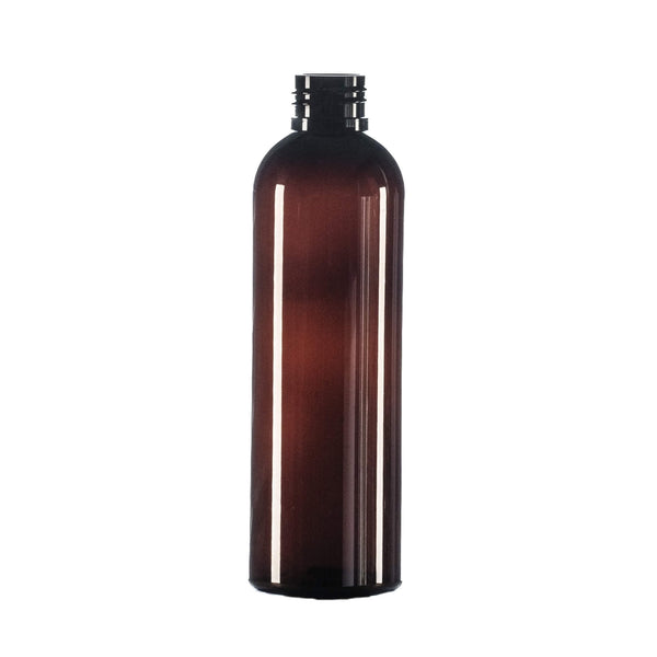 The Tianzd Brown Plastic Bottle (200ml) is a sleek, tall cylinder made of PET plastic with a shiny surface and topped with a black screw cap, standing upright against a plain white background.