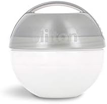 The Milton Mini Soother Steriliser in Silver/Grey features a round, white design with a matte-finish gray lid and top handle. Its smooth, minimalist style makes it an ideal portable steriliser for baby soothers.