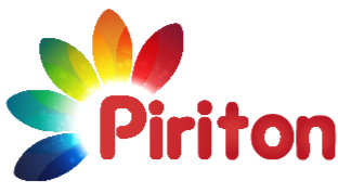 A logo with the word Piriton in red font. To the left, there is a design resembling a flower with multi-colored petals in red, orange, yellow, green, and blue, radiating from a white circular center.