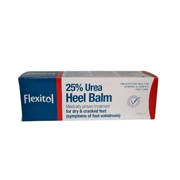 Flexitol 25% Urea Heel Balm (200g) treats dry, cracked feet with a 25% urea formula. Ideal for general foot care and diabetics, it provides medically proven relief for symptoms such as anhidrosis.