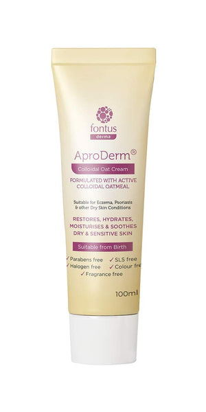 The AproDerm Colloidal Oat Cream (100ml) provides gentle hydration for dry, sensitive skin from birth. Fragrance-free and paraben-free, it’s ideal for eczema and psoriasis care.