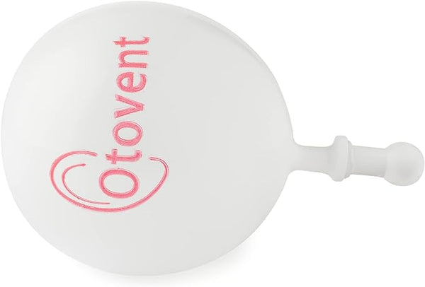 The Otovent Glue Ear Treatment features a white balloon with Otovent in red and a small nozzle, designed to assist the Eustachian tube in relieving pressure for effective glue ear treatment.