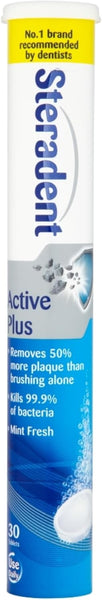 Steradent Active Plus Cleaning Tablets (30 Pack) from Steradent, the #1 dentist-recommended brand, remove 50% more plaque and kill 99.9% of bacteria for superior denture cleaning with a fresh mint flavor.
