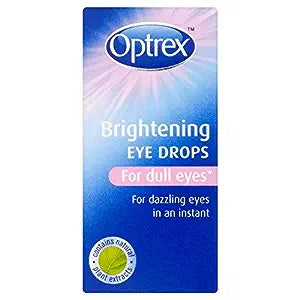 The Optrex Brightening Eye Drops (10ml), with blue and pink packaging, promises For dazzling eyes in an instant. Infused with natural plant extracts and a gentle whitening agent, these drops for dull eyes ensure effortless eye brightness.