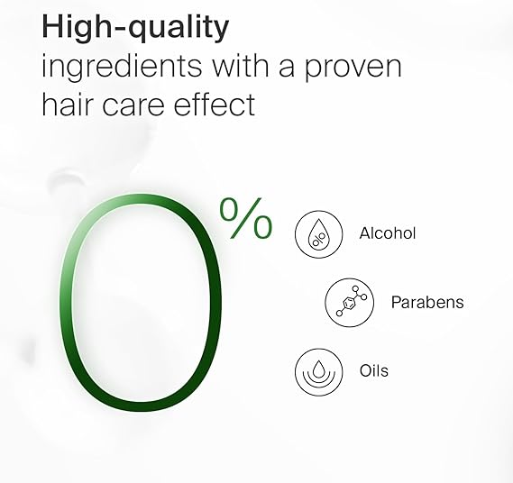 A graphic features the number zero and text: High-quality ingredients with proven hair care effects. Icons show no alcohol, parabens, or oils. Sebameds Seba Med Shampoo 200ml combats dandruff using Piroctone Olamine while maintaining pH 5.5 for optimal scalp health.