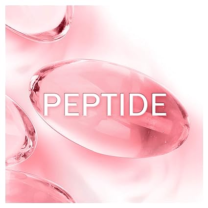 Close-up image of a glossy pink capsule labeled PEPTIDE, similar to Oilatums Olay Regenerist Daily 3 Point Treatment Cream Fragrance Free, with blurred capsules in the background showing a soothing pink and white color scheme.