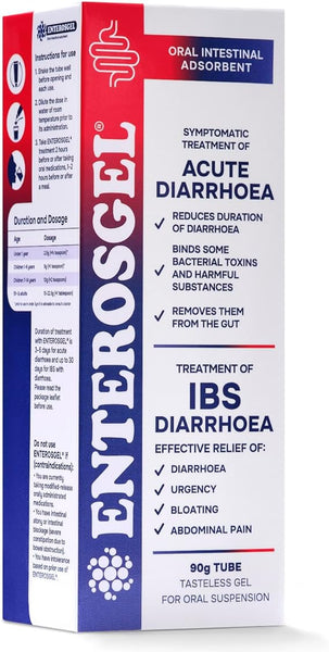 Enterosgel Kids Detoxification Tube (90g) is an oral intestinal adsorbent designed for IBS treatment and gastroenteritis relief, aiming to reduce the duration and severity of acute diarrhea while providing comfort from urgency, bloating, and pain in a tasteless gel for oral suspension.