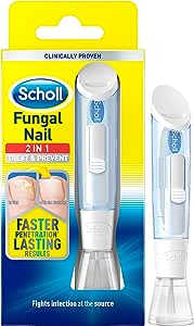 Image of the Scholl Fungal Nail Treatment (3.8ml) package, a 2-in-1 solution to treat and prevent fungal infections, promoting healthy nails. The sleek blue and white packaging emphasizes faster penetration lasting results.