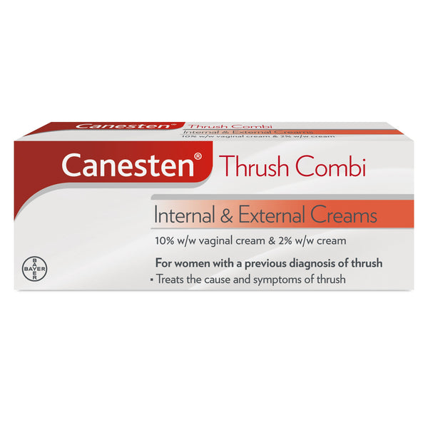 The Canesten Thrush Internal & External Combi Cream (75ml) offers a 2-in-1 treatment for women with a previous thrush diagnosis, including a 10% w/w vaginal cream and a 2% w/w clotrimazole cream.