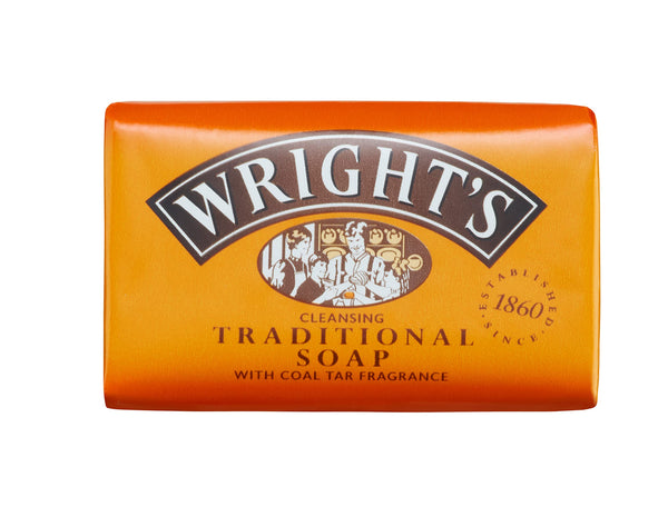 Wrights Coal Tar Soap (100g) from Wrights features a vintage label with CLEANSING TRADITIONAL BAR SOAP WITH COAL TAR FRAGRANCE. Ideal for sensitive skin and trusted since 1860.