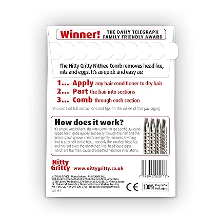 Discover the Nitty Gritty Nit-Free Comb for Head Lice Treatment, an award-winning product that is pesticide-free. Just follow the steps: Apply, Part, and Comb to effectively address head lice issues. Visit our website for more details on this Winner! of multiple awards.