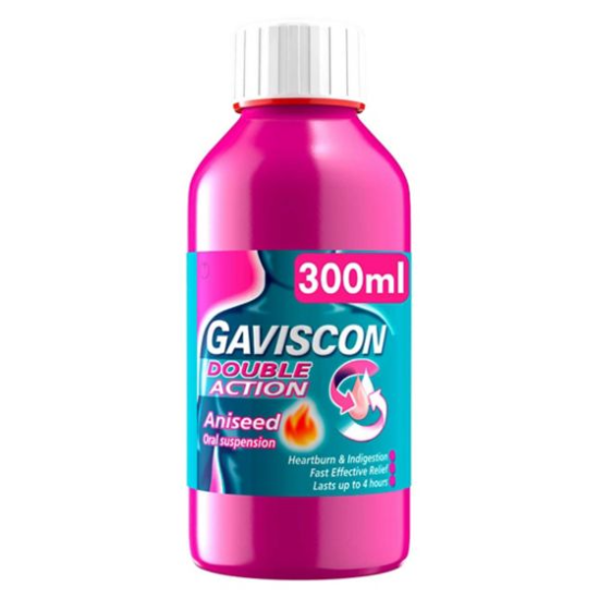 The Gaviscon Double Action Aniseed Liquid (300ml), from Gaviscon, offers fast relief for heartburn and indigestion, providing soothing comfort that lasts up to 4 hours.