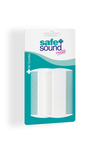 The Safe and Sound Lice and Nit Comb (2 Pack) features two fine-toothed white plastic combs, designed for effective nit removal—ideal for tackling lice, from the trusted Safe and Sound brand.