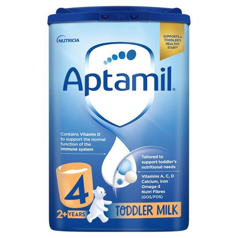 Aptamil Growing Up Milk Powder (800g) for toddlers 2-3 years comes in a blue container with a white bear design. It features vitamins A, C, D, calcium, iron, omega-3 to support the immune system and meet toddlers nutritional needs.