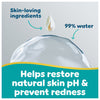 A drop labeled “skin-loving ingredients” appears above a water droplet labeled “99% water,” emphasizing the gentle care provided by Pampers Premium Protection New Baby Wipes (60 Wipes) from Pampers. Text below reads: Helps restore natural skin pH & prevent redness.