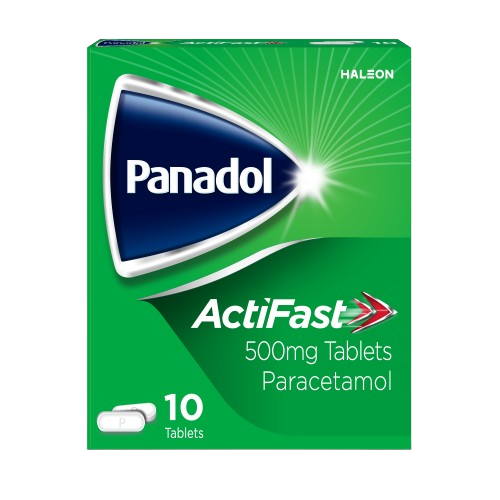 A pack of Panadol Actifast Tablets (10) by Panadol, containing paracetamol for fast pain relief.