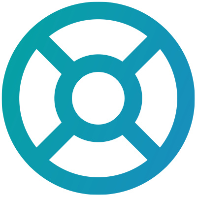 A gradient background transitioning from teal at the top left to blue at the bottom right.